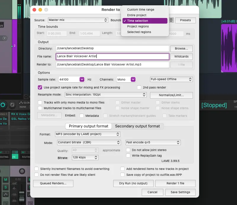 REAPER Render Menu